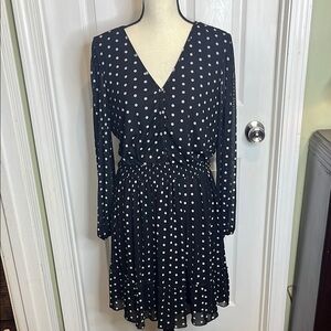Madison + Hudson Black and White Fit and Flare Dress with Long Bishop Sleeves‎